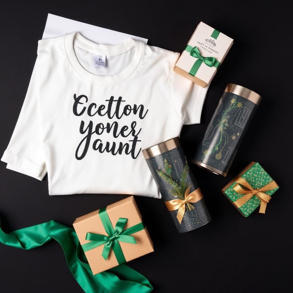 Custom shirt, sublimation tumblers and gift boxes styled together