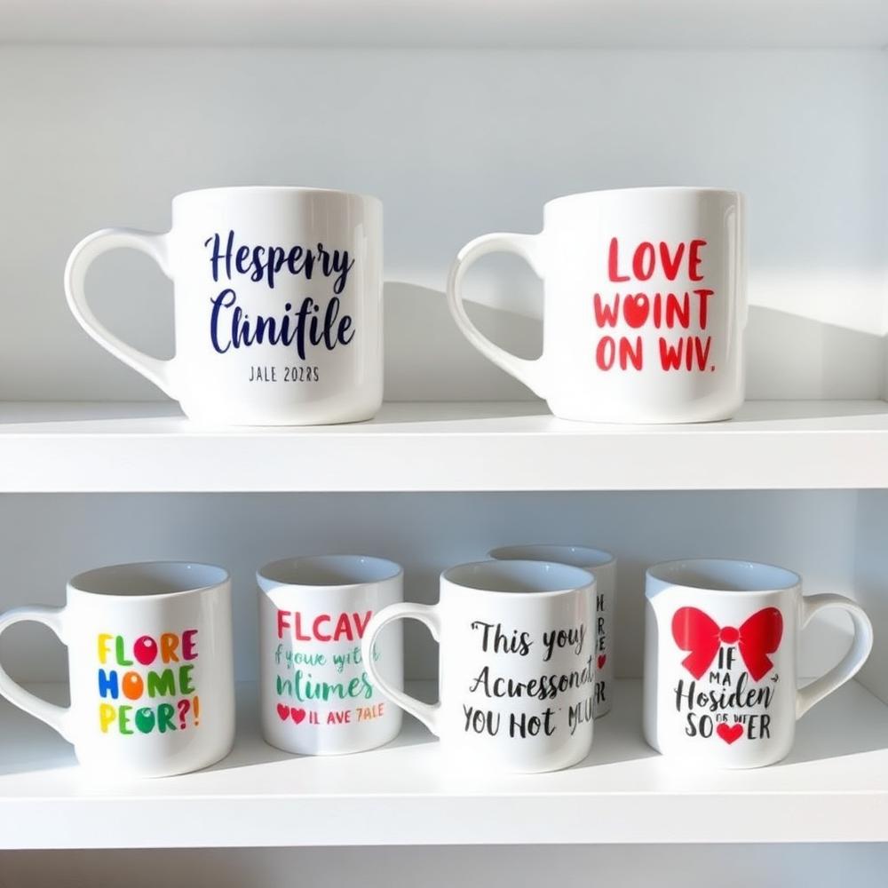 Personalized ceramic mugs with colorful custom designs